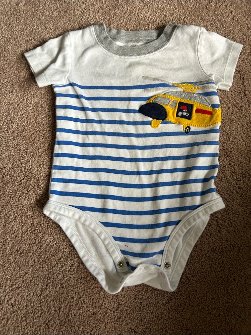 Carter's White & Blue Striped Bodysuit with Yellow Helicopter Applique
